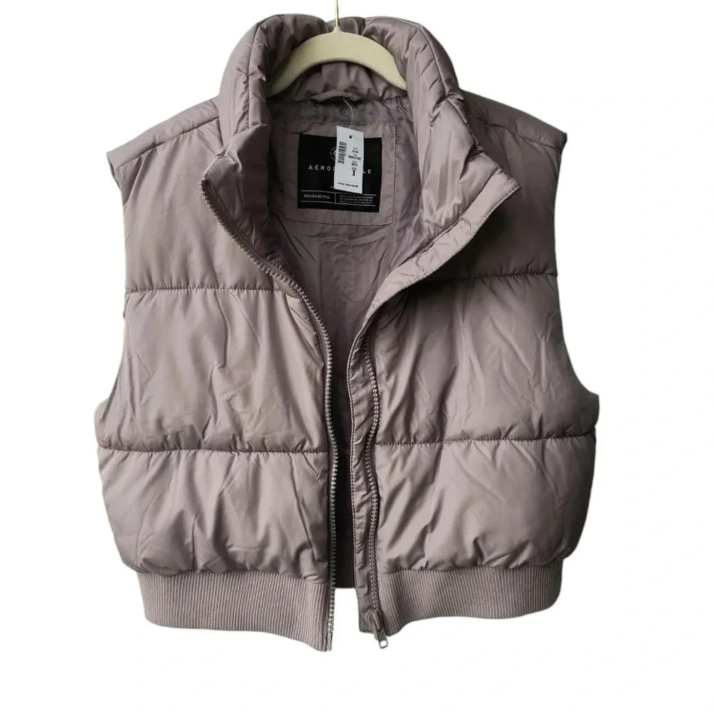 Aeropostale Cropped Quilted Gorpcore Puffer Zipper Vest, L, NWT - Picture 2 of 8